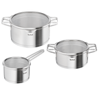 Nordica, Batterie de cuisine 6p, Inox, Induction, Couvercles égouttoirs
