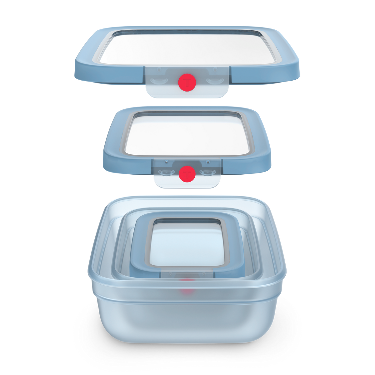 ONECLICK, Set 3 boîtes, 0,5/1,2/2,3L, Bleu