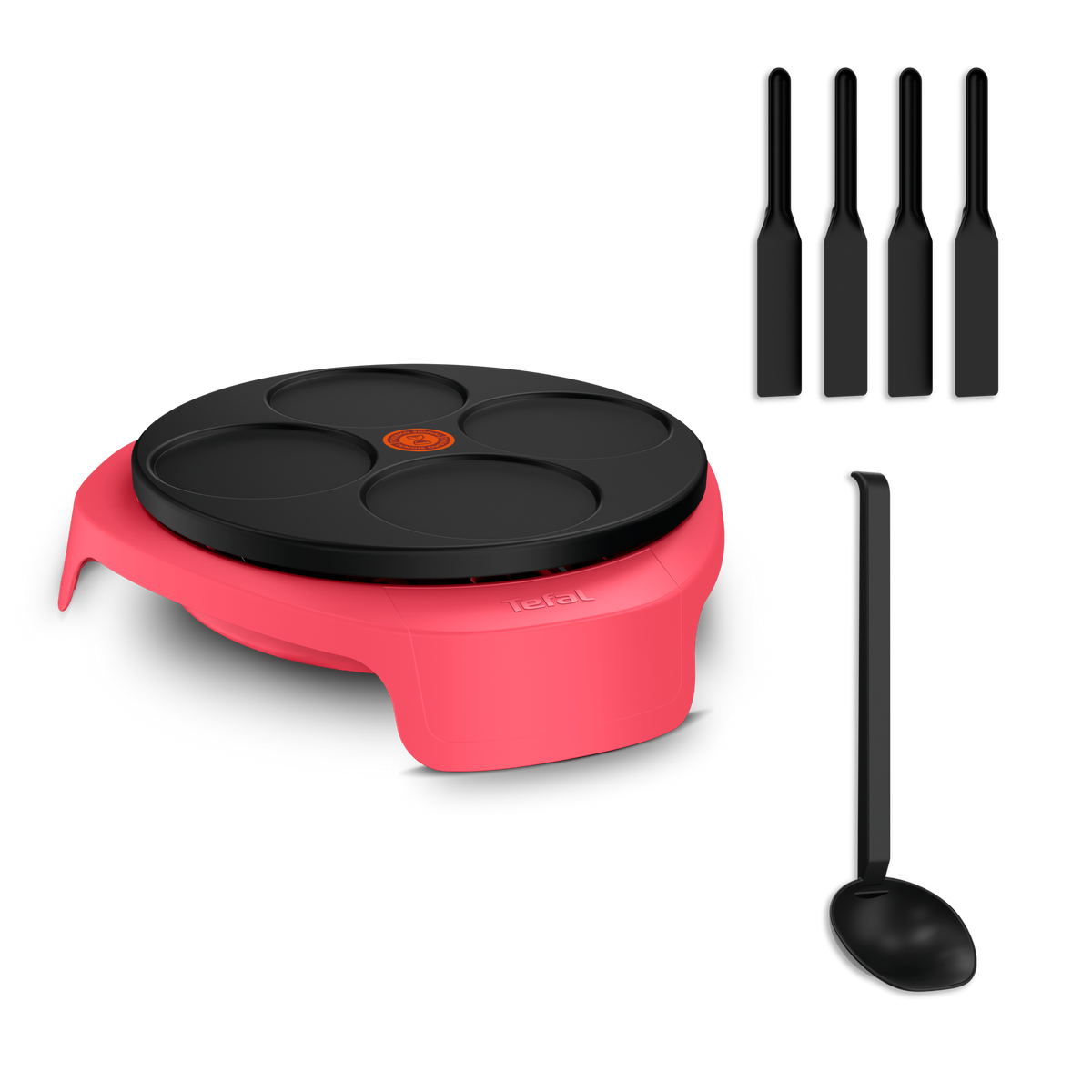 Easy Crep'Party, Appareil à crêpes électrique, Plaque amovible 4 mini crêpes, Louche, 4 spatules