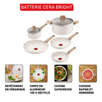 CERA BRIGHT ON, Set 7 pièces : Poêles20/24/28cm, Casserole16cm, Faitout24cm