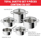 Duetto On, Batterie de cuisine 9p, Inox, Induction