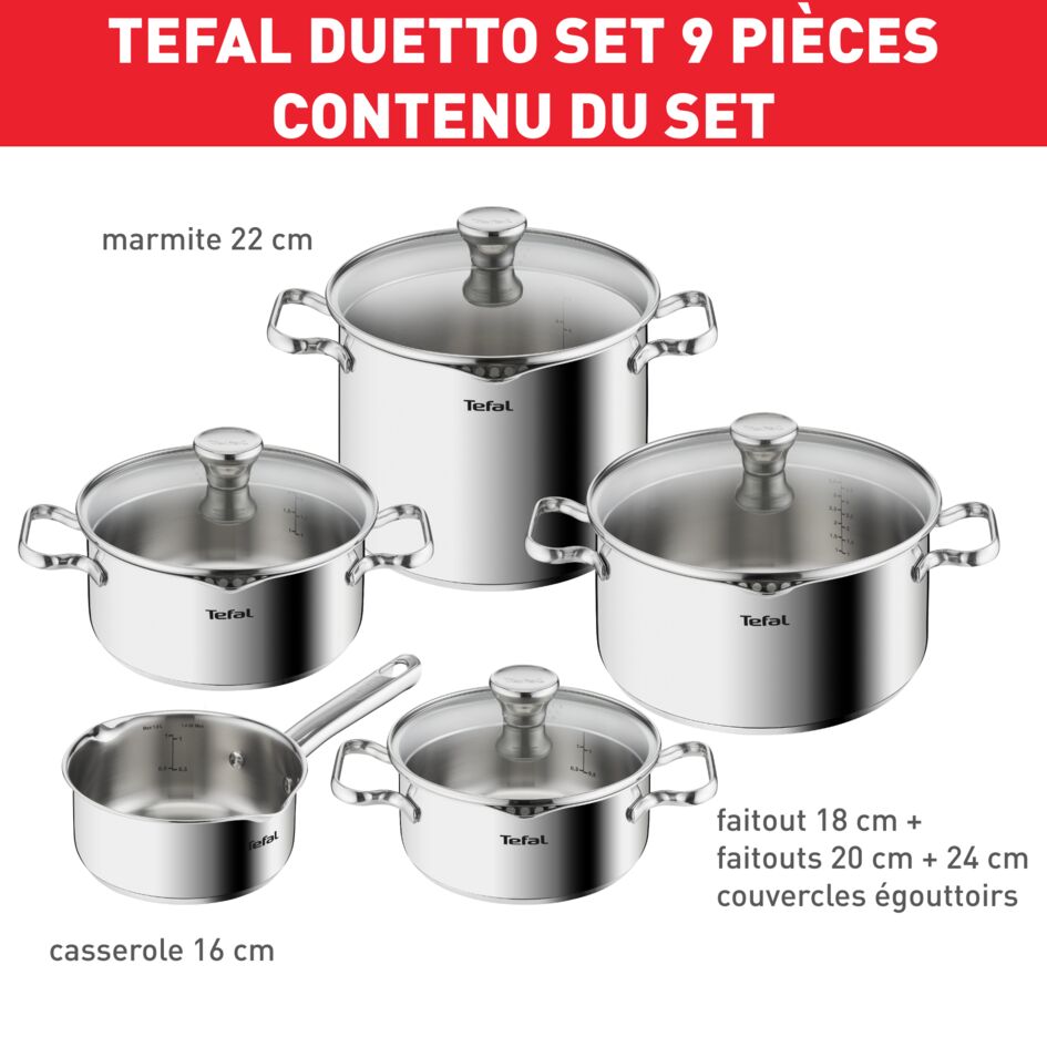 Duetto On, Batterie de cuisine 9p, Inox, Induction