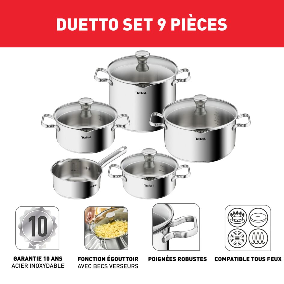 Duetto On, Batterie de cuisine 9p, Inox, Induction