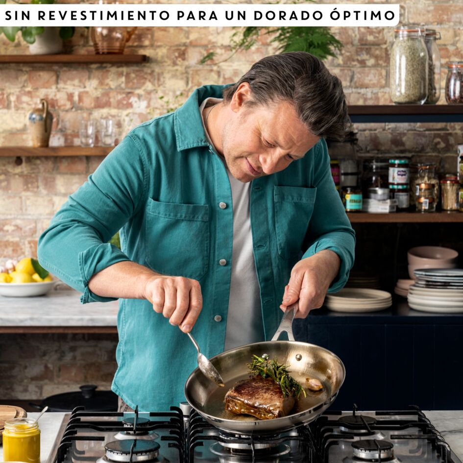 Jamie Oliver by Tefal Cook Smart, Poêles 24/28 cm, Acier inoxydable sans revêtement