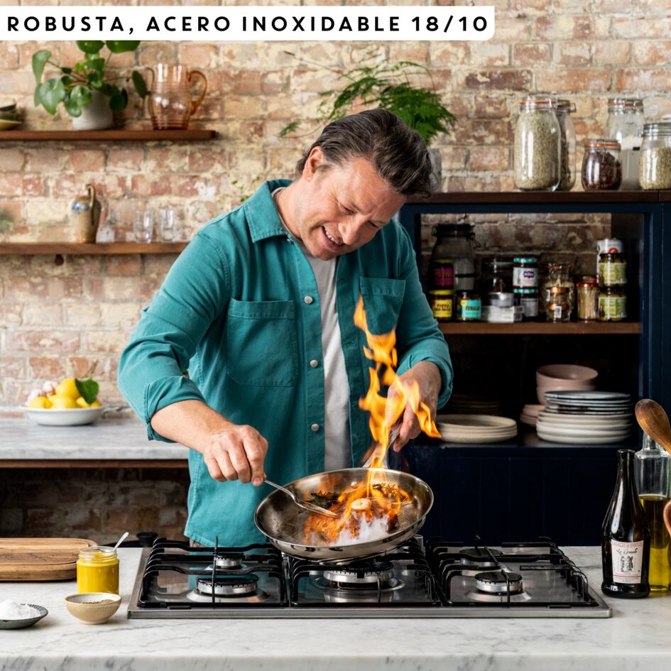 Jamie Oliver by Tefal Cook Smart, Poêles 24/28 cm, Acier inoxydable sans revêtement
