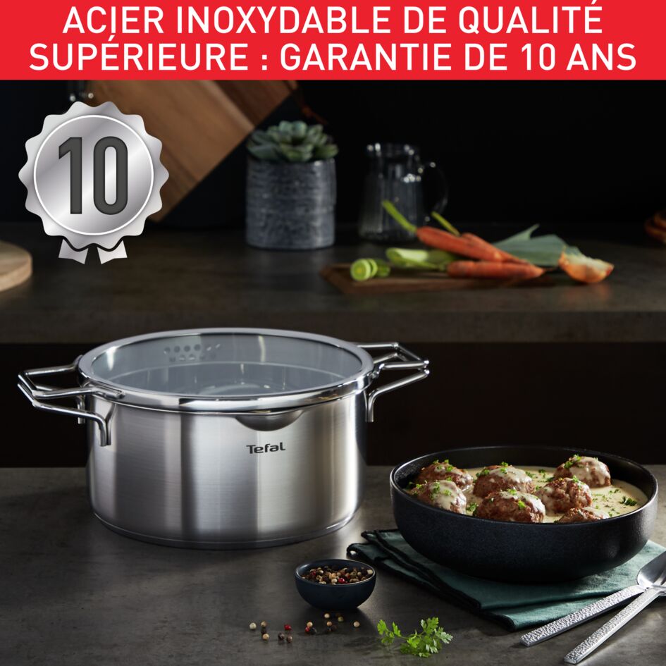 Nordica, Batterie de cuisine 6p, Inox, Induction, Couvercles égouttoirs