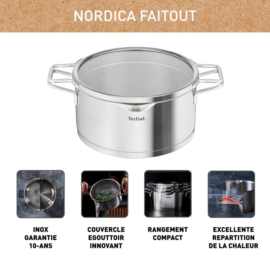 Nordica, Faitout, Inox, Induction, Couvercle égouttoir, 20cm