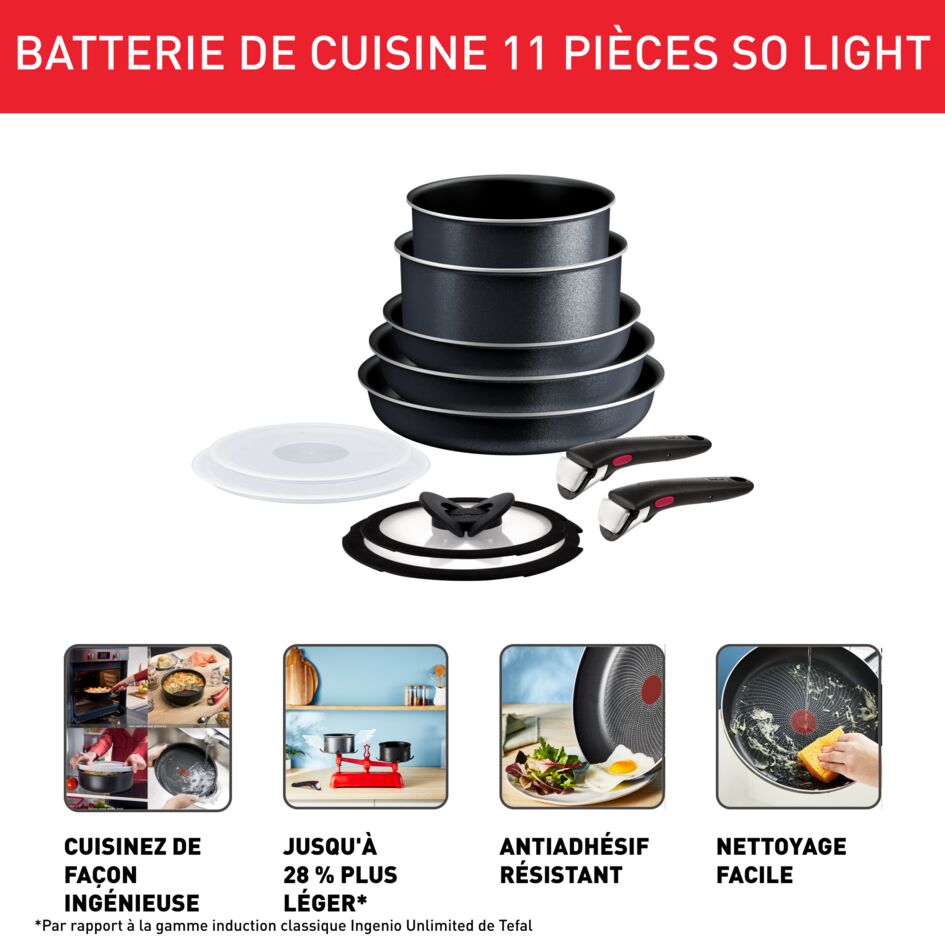 Ingénio So'Light, Antiadhésif, Batterie de cuisine 11 pièces, Induction, Légèreté