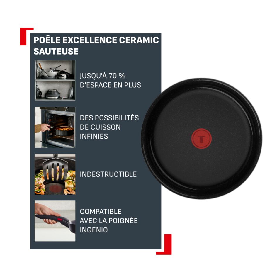 Ingenio Excellence Ceramic, Sauteuse manche amovible, Céramique, Induction, 24cm