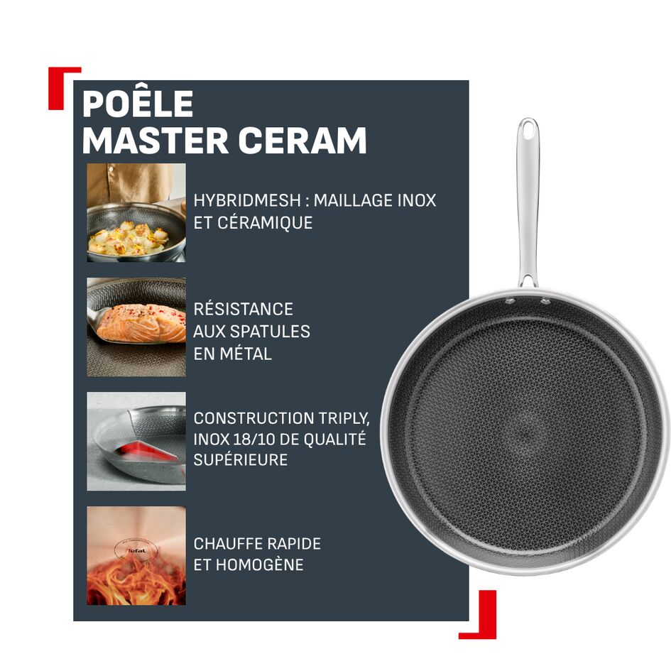 Master Ceram, Poêle 24 cm, Revêtement inox et céramique, Induction