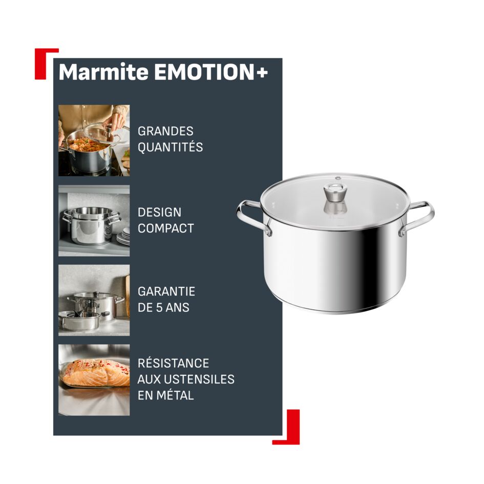 Emotion+ XL, Marmite + couvercle, Inox, Induction, 28cm