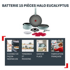 Halo Eucalyptus, Batterie de cuisine 15 pièces, Poignée assortie, Empilable