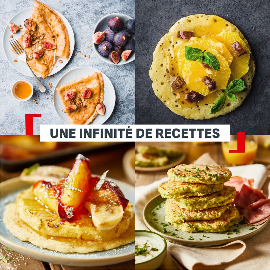 Easy Crep'Party, Appareil à crêpes électrique, Plaque amovible 4 mini crêpes, Louche, 4 spatules