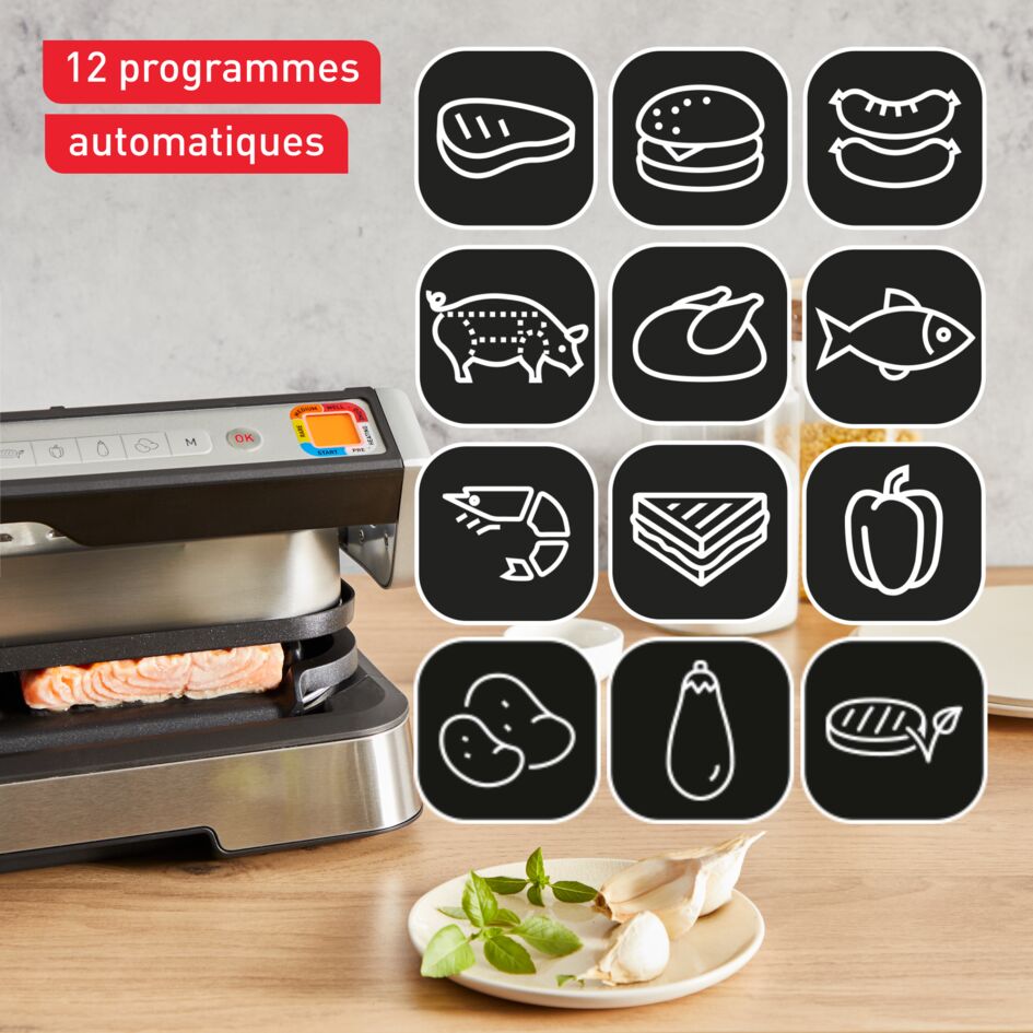 Optigrill 4 en 1 XL, grill intelligent, fonctions bbq, four et repas complet, 12 programmes, mode manuel, ouverture 180°, XL 